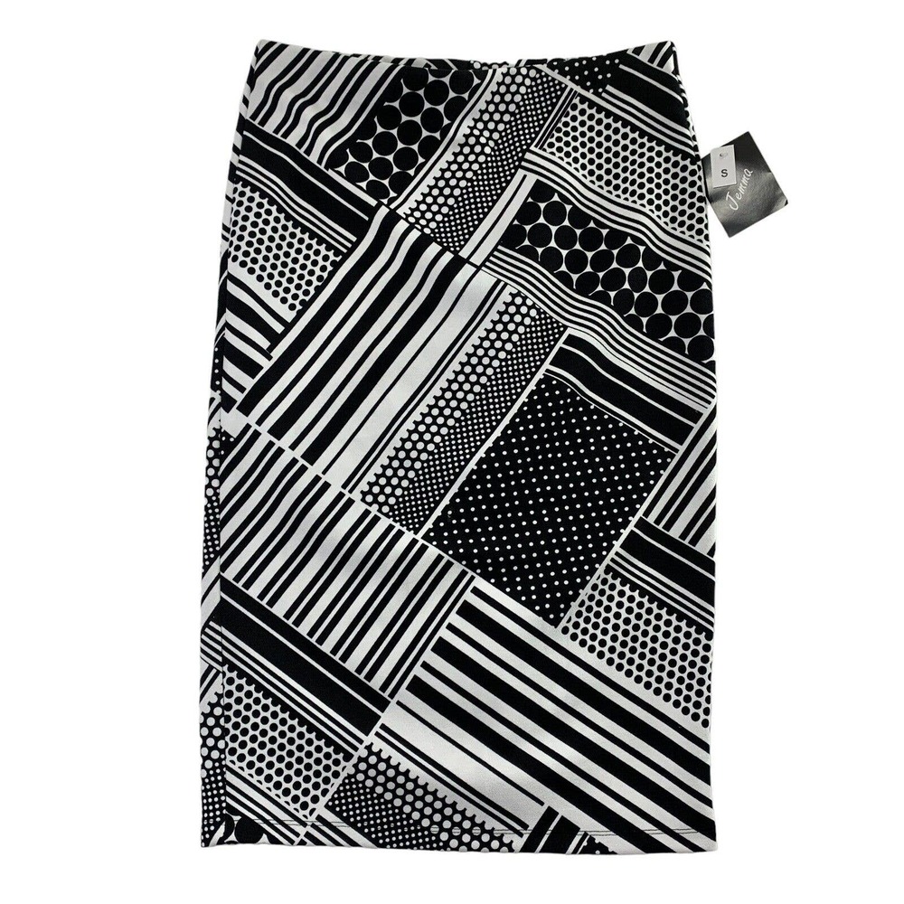 Jemma Geo‎ Print Skirt Womens Small Straight Pull On Knit Black White NWT Midi